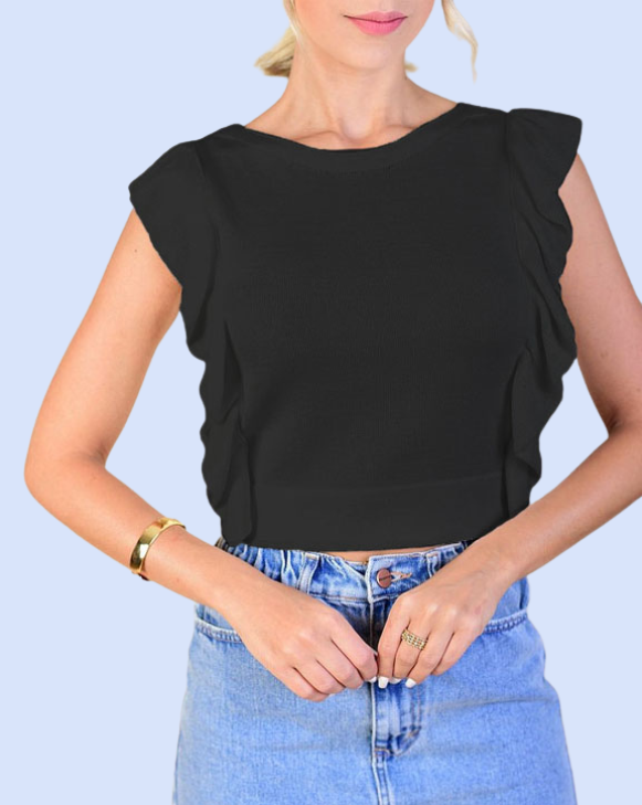 Blusa Cropped Babado Borboleta
