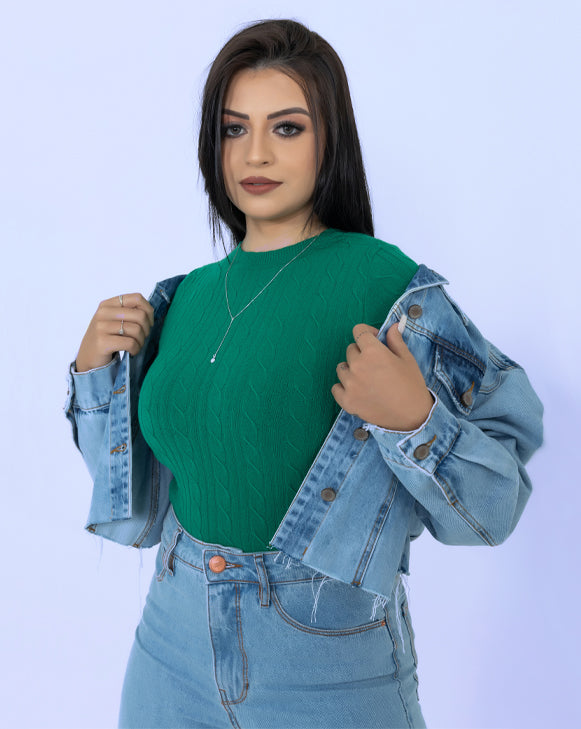 Blusa de Tricot Feminina Trançada
